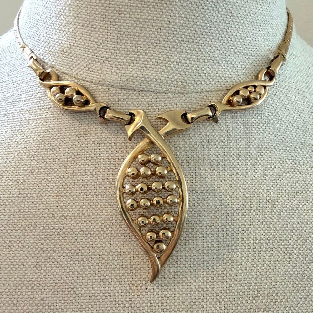 Vintage Gold Tone Modernist Statement Necklace Snake Chain Necklace